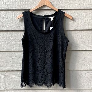 Banana Republic Scoop Neck Lace Sleeveless Tank Top Black